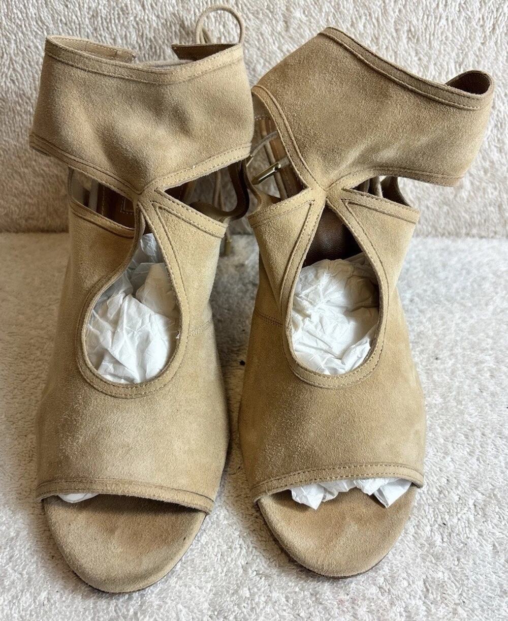 Aquazzura Beige Suede Lace-Up Strappy Open Toe Ankle Strap Heels US 39.5- US 9